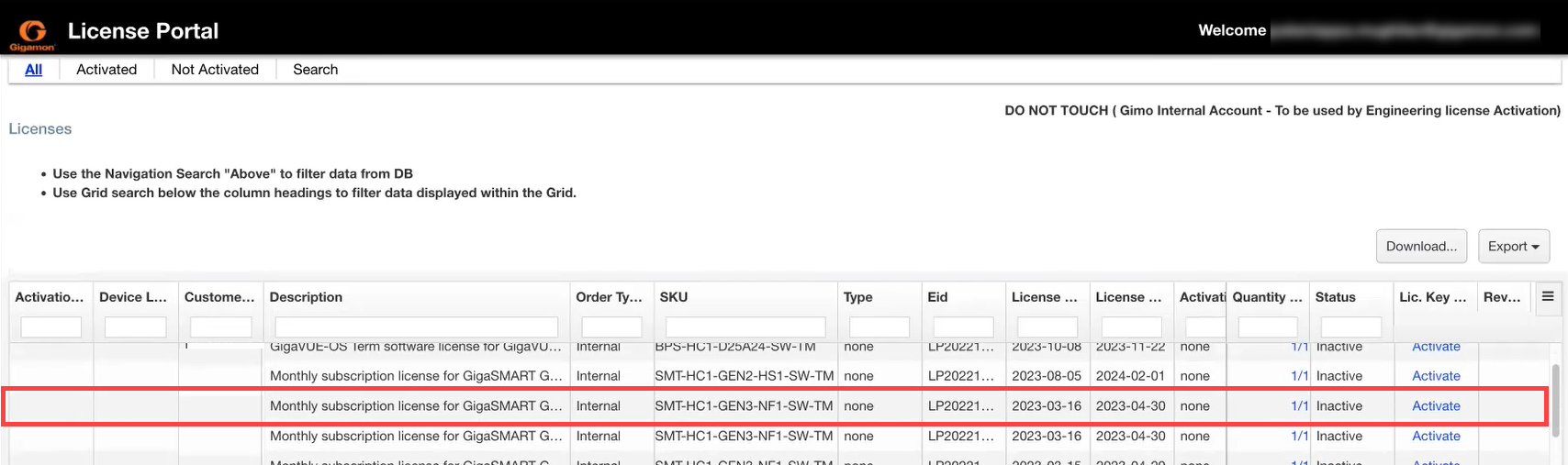 Gigamon License Portal